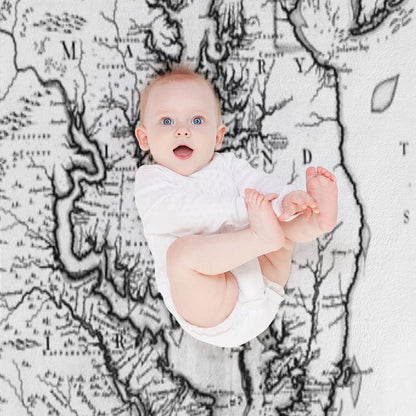 Vintage Map of The Chesapeake Bay (1719) BW Wrinkle-free Throw Blanket