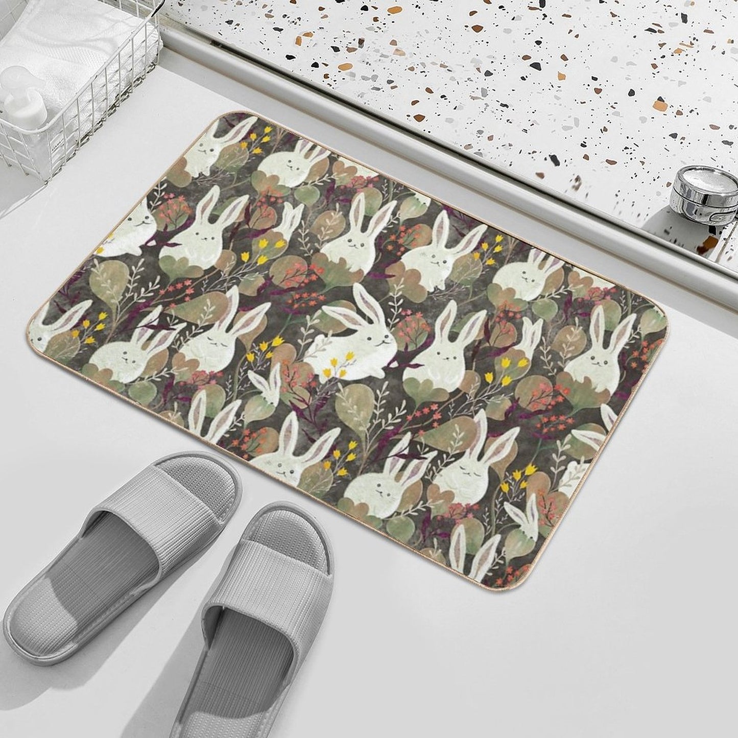 Rabbit Flowers  Eco-Friendly Bath Mat