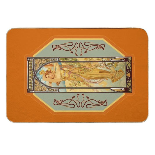 Vintage Art Nouveau Woman with Flowers  Easy Maintenance Bath Mat