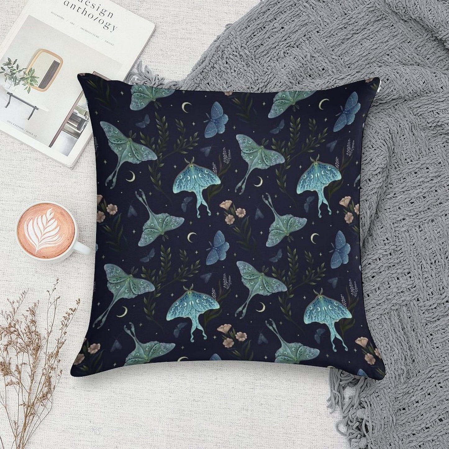Luna Moth Pattern Soft Reinforced Edging Throw Pillow