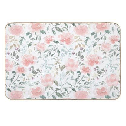 Watercolor Peonies And Delicate Leaves - Hand Painted  Anti-Trip Bath Mat