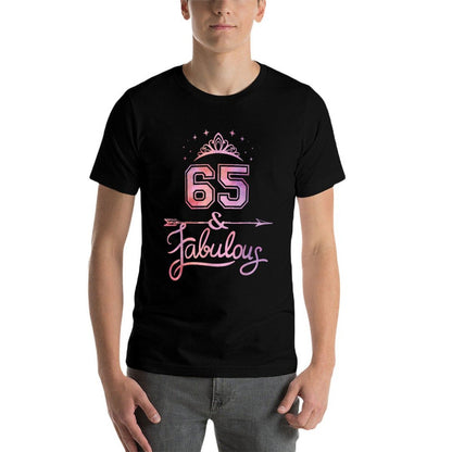 Women 65 Years Old And Fabulous Happy 65th Birthday  Ribbed Collar T-Shirt