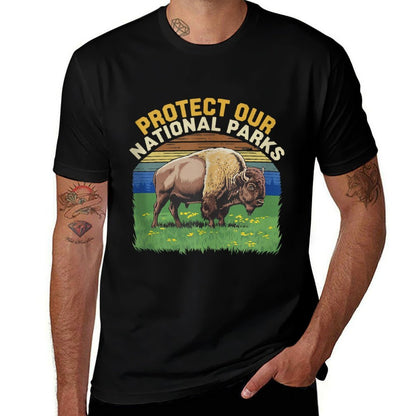 Protect Our National Parks Bison Sunset Landscape  Slim-fit Cut T-Shirt