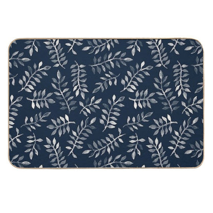 White Leaves on Navy - A Hand Painted Pattern  Toxin-Free Bath Mat