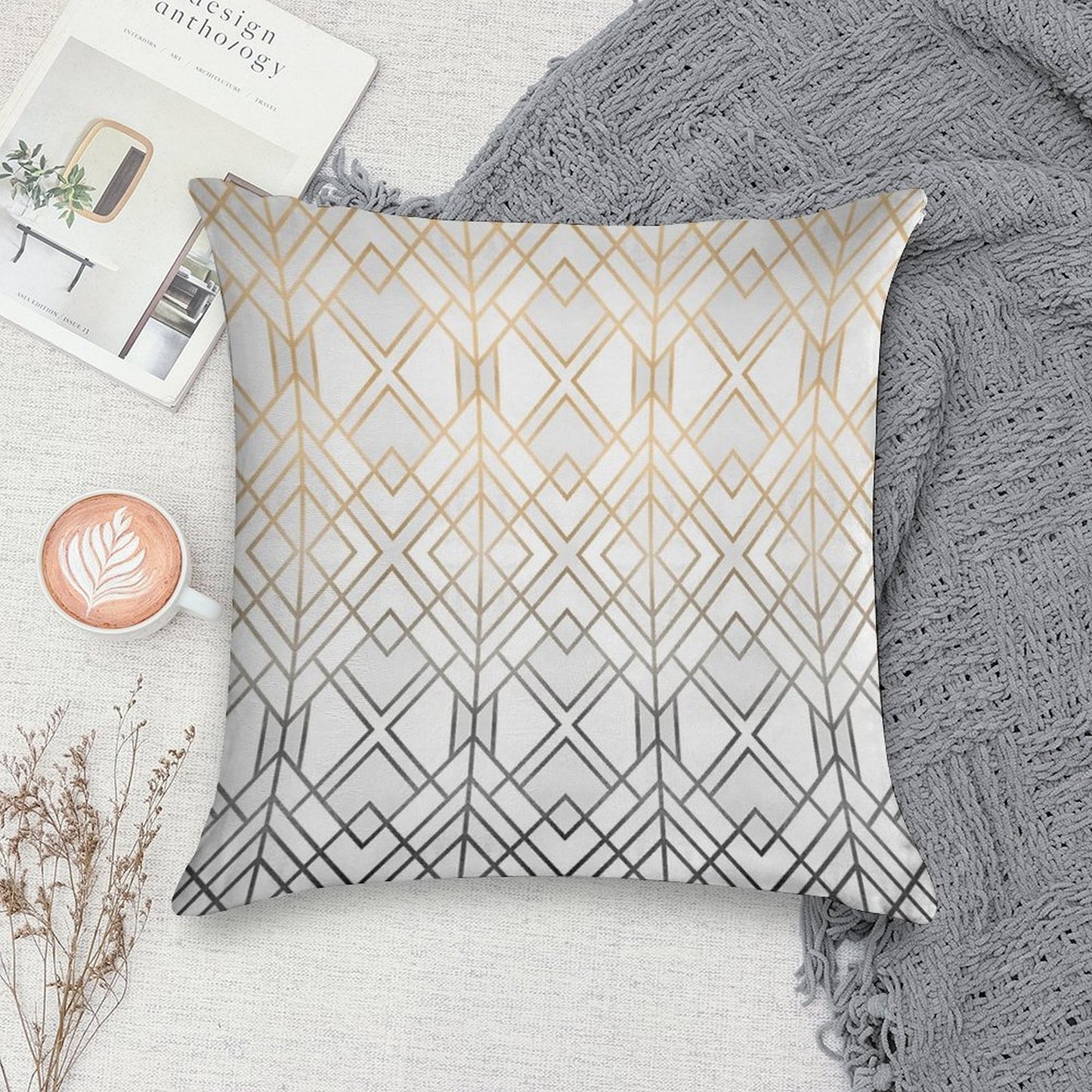 Gold And Grey Geo Soft Fade-Resistant Throw Pillow