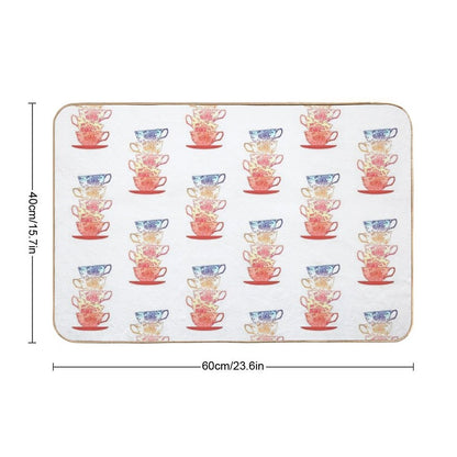 Stack of Cute Vintage Retro Teacups  Odorless Bath Mat