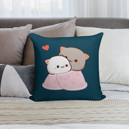 Peach And Goma Cuddling - Mochi Peach Cat Soft Hidden Zipper Throw Pillow