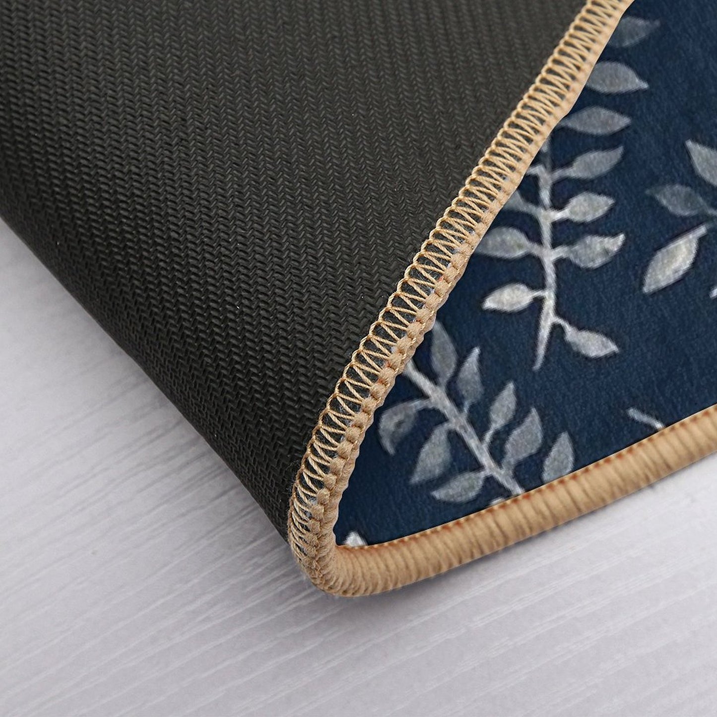 White Leaves on Navy - A Hand Painted Pattern  Toxin-Free Bath Mat