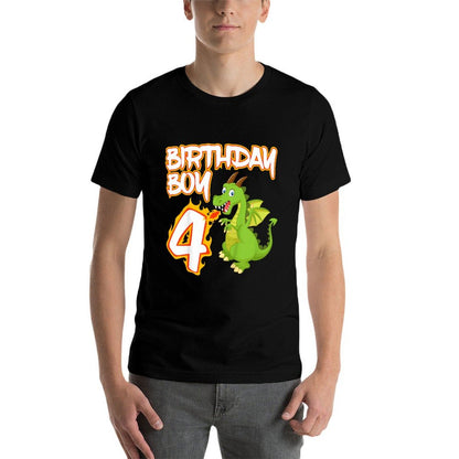 Kids 4 Year Old Dragon Birthday Boy Themed Party 4th Gift  Easy-care T-Shirt