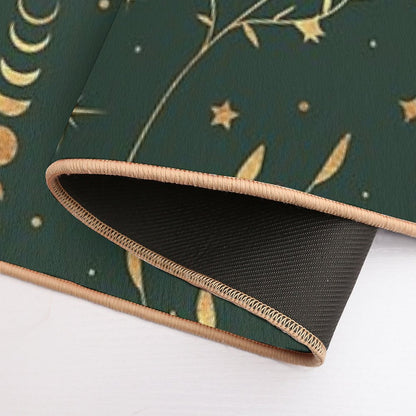 Sage Green And Gold Celestial Crescent Moon with Floral Accents And Moon Phase Tie Dye  Slip-Resistant Bath Mat