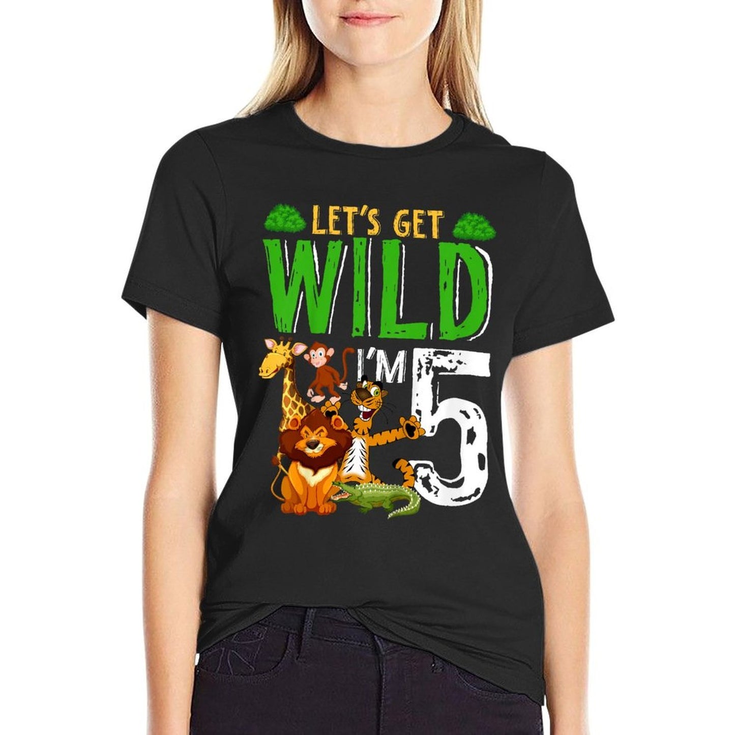 Kids Let's Get Wild I'm 5 Years Old - 5th Birthday  Oversized Silhouette T-Shirt
