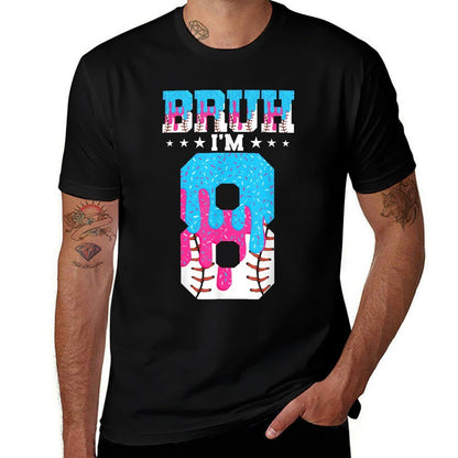 Bruh 8th Birthday Boy Baseball Ice Cream Drip 8 Year Old Boy  Ribbed Collar T-Shirt