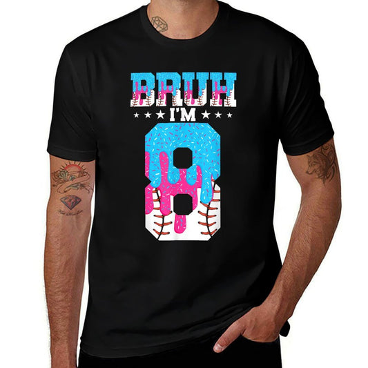 Bruh 8th Birthday Boy Baseball Ice Cream Drip 8 Year Old Boy  Ribbed Collar T-Shirt
