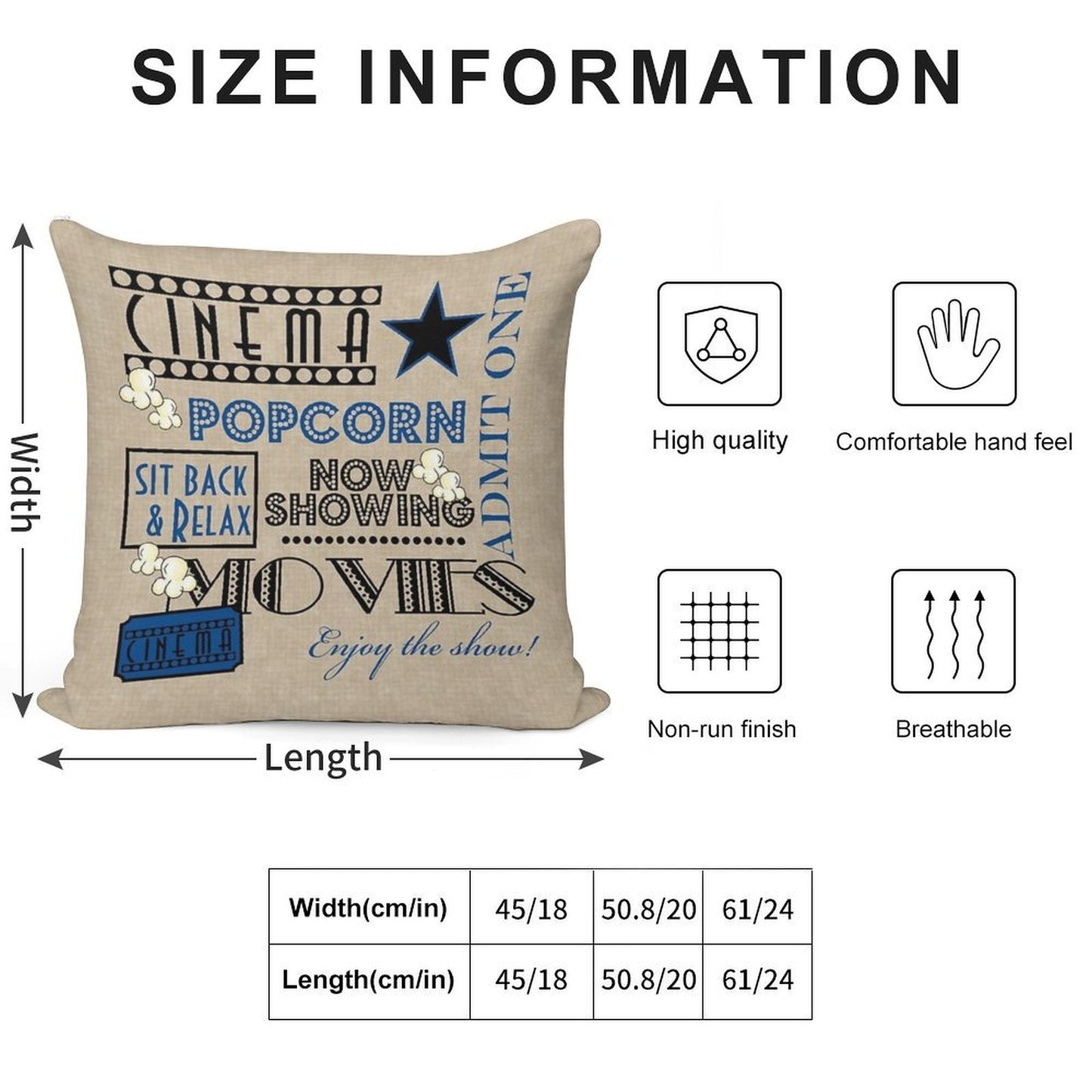 Movie Theater Cinema Admit One Ticket Pillow-Blue Soft Skin-Friendly Throw Pillow