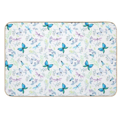 Watercolor Seamless Pattern Butterflies And Dragonflies  Easy Maintenance Bath Mat