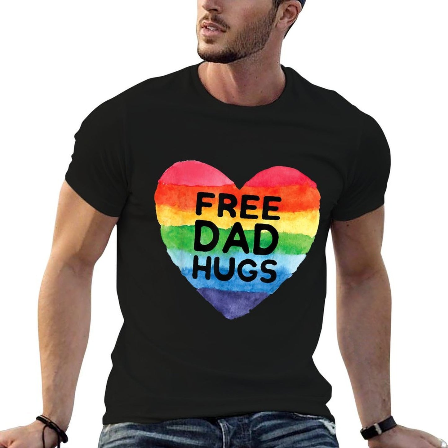 Free Dad Hugs LGBT Pride Gay Pride Parades Rainbow Lgbt  Rolled Sleeves T-Shirt
