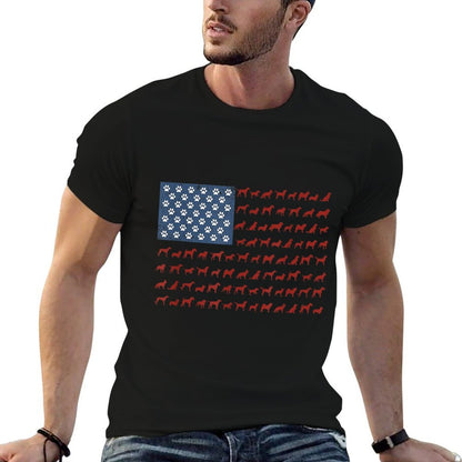 American Dogs And Paws 4th of July  Ribbed Collar T-Shirt