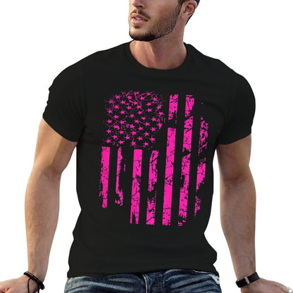 Pink Distressed USA  Cotton T-Shirt