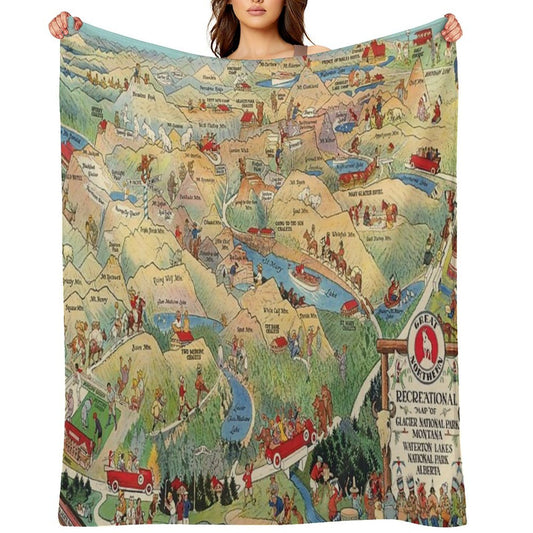 Old Glacier National Park Map (1925) Vintage Montana Natural Reserve Atlas Quick-dry Throw Blanket