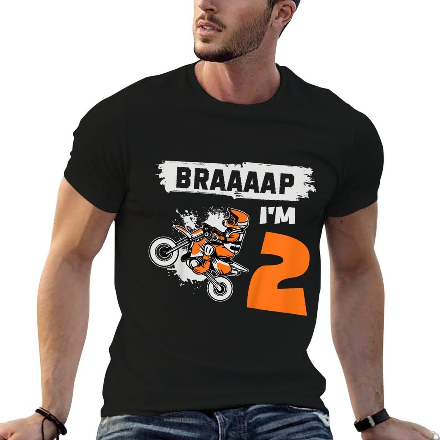 Kids Braaaap I'm 2 Dirt Bike Motocross 2 Year Old 2nd Birthday  Rolled Sleeves T-Shirt