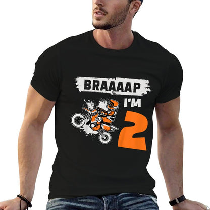 Kids Braaaap I'm 2 Dirt Bike Motocross 2 Year Old 2nd Birthday  Rolled Sleeves T-Shirt