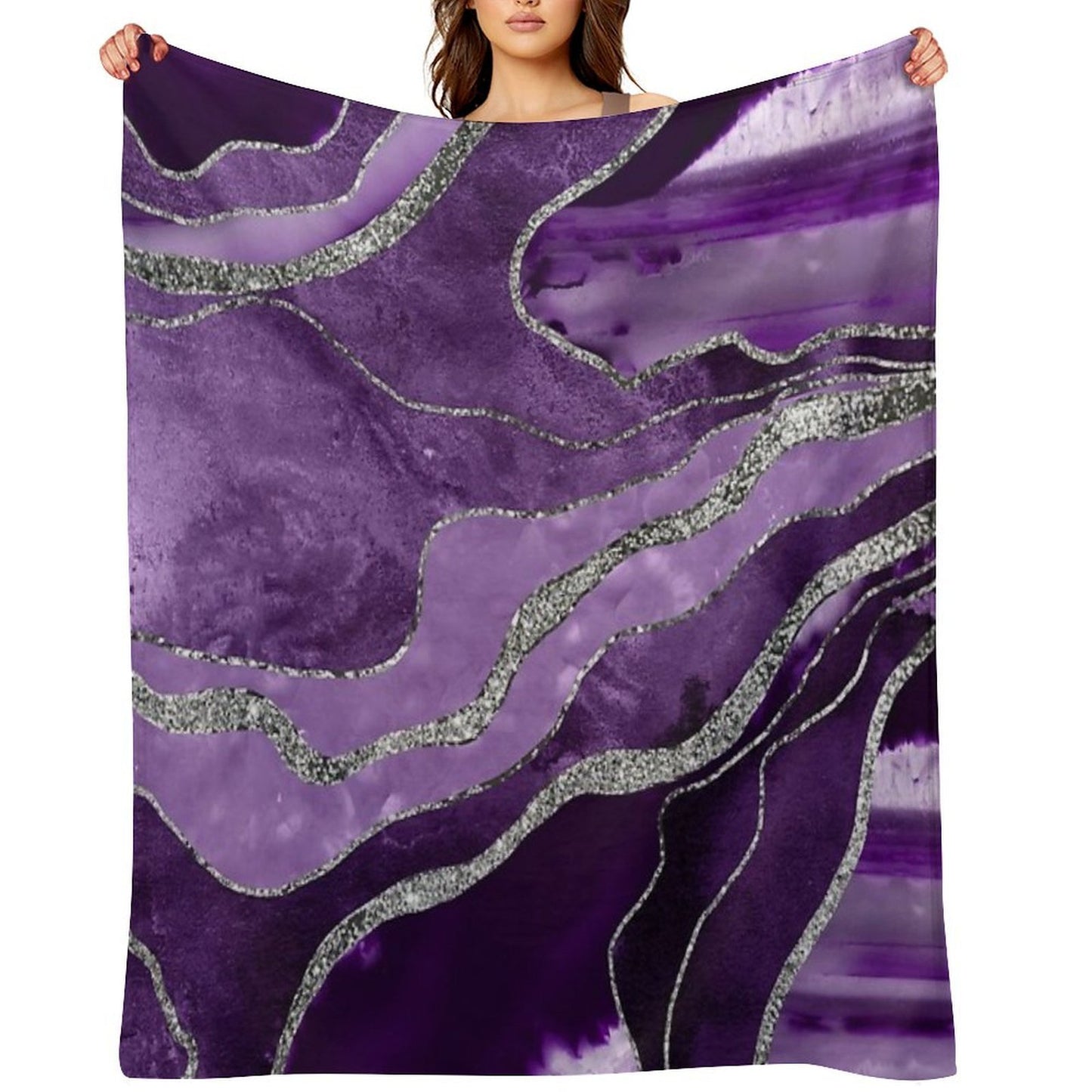Purple Marble Agate Silver Glam #1 (Photo of Glitter Only - Not Reflective) Sustainable Throw Blanket