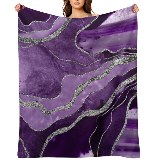 Purple Marble Agate Silver Glam #1 (Photo of Glitter Only - Not Reflective) Sustainable Throw Blanket