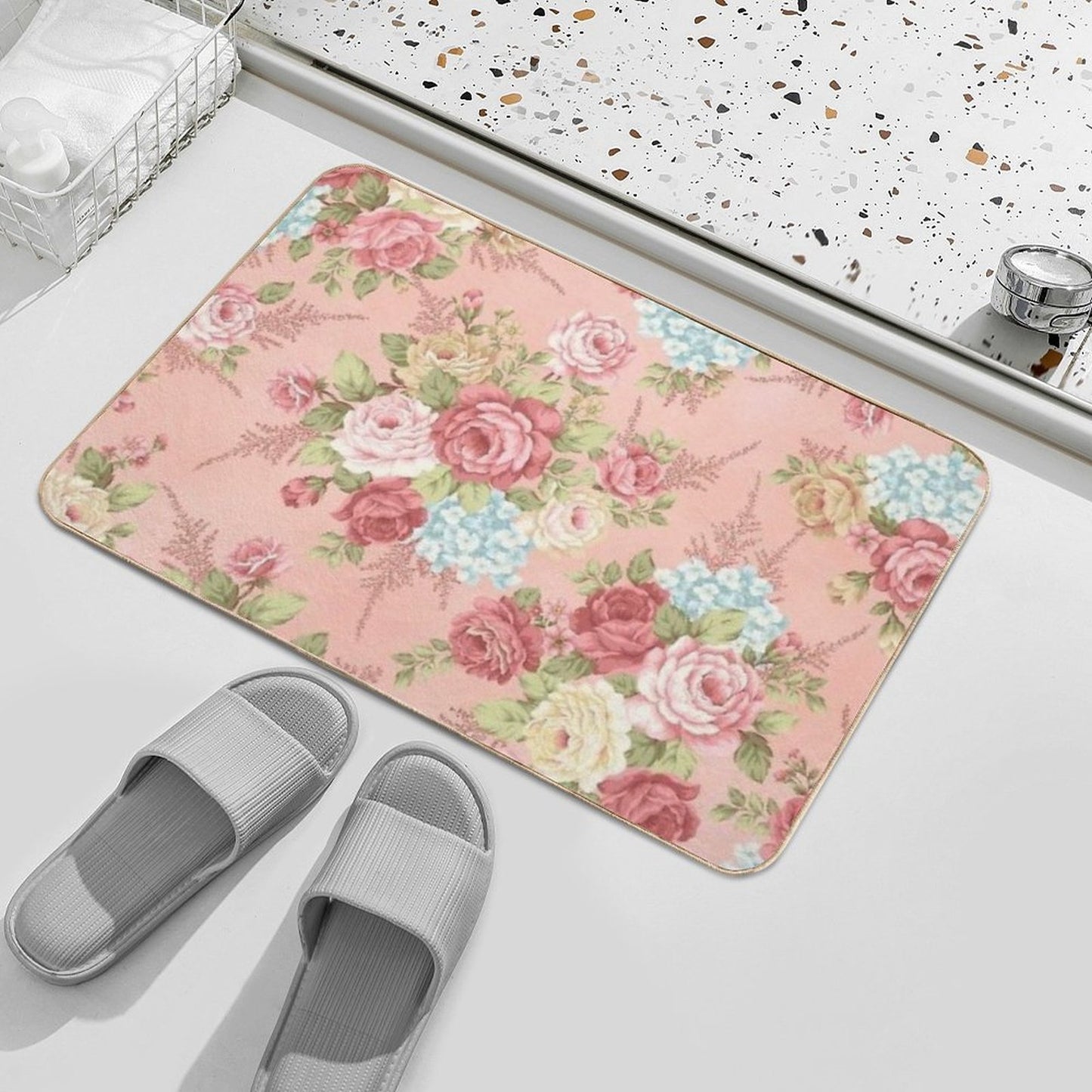 Shabby Chic Pink  Easy Maintenance Bath Mat