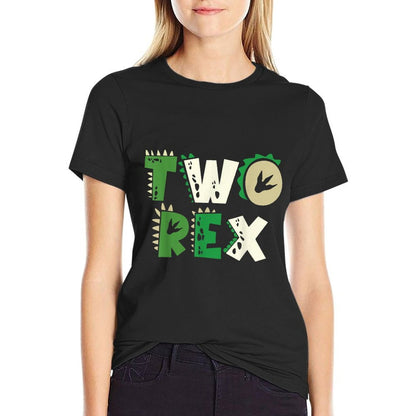Two Rex Dinosaur Birthday For 2nd Birthday Boys Girls  Fade-proof Color T-Shirt