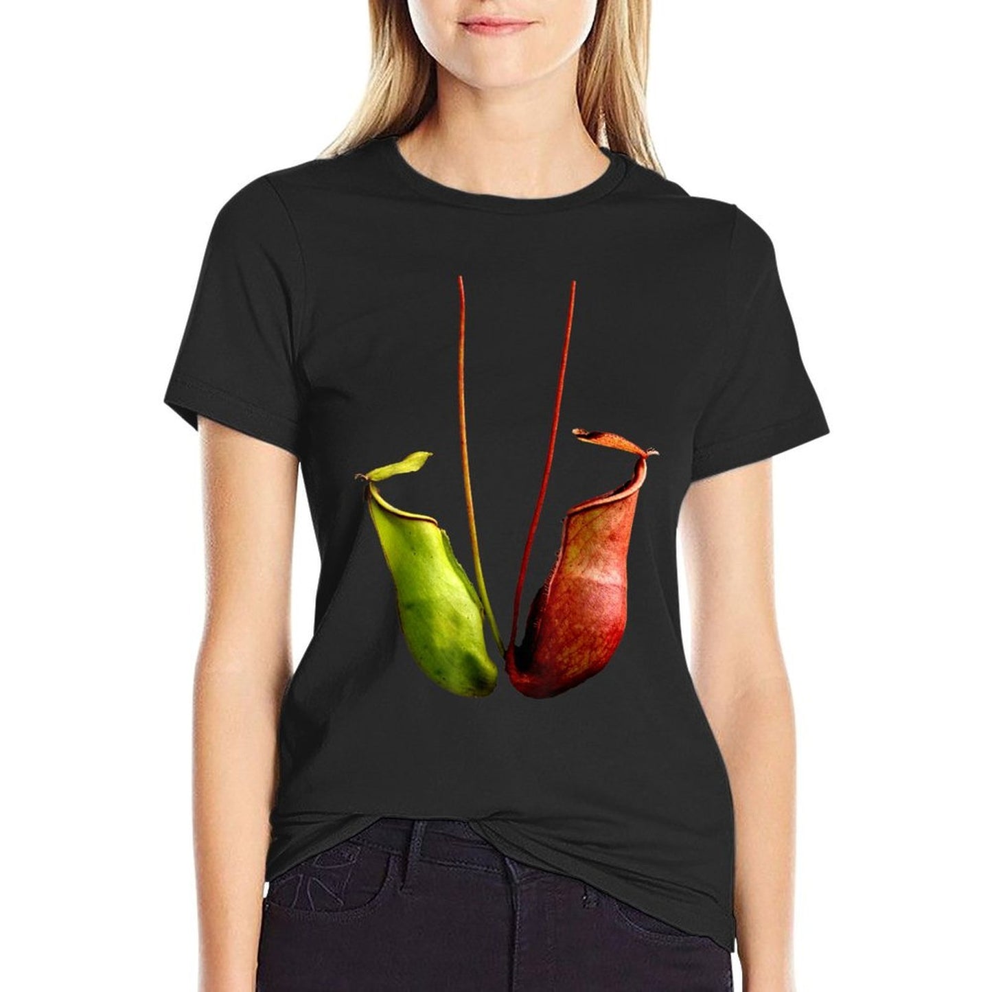 Tropical Pitcher Plant Botanical Drawing Nepenthes  Polyester Blend T-Shirt