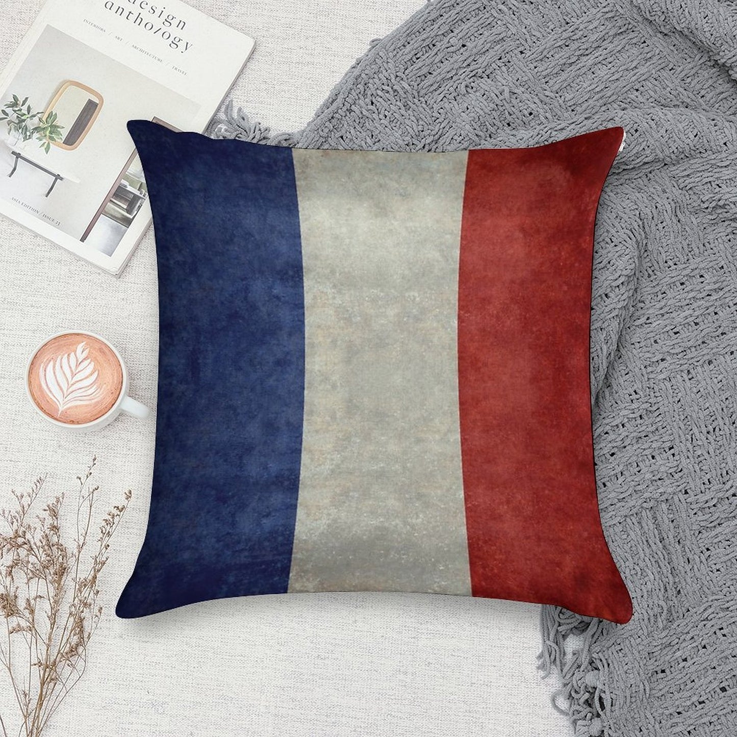 Flag of France, Vintage Retro Style Soft Easy Maintenance Throw Pillow