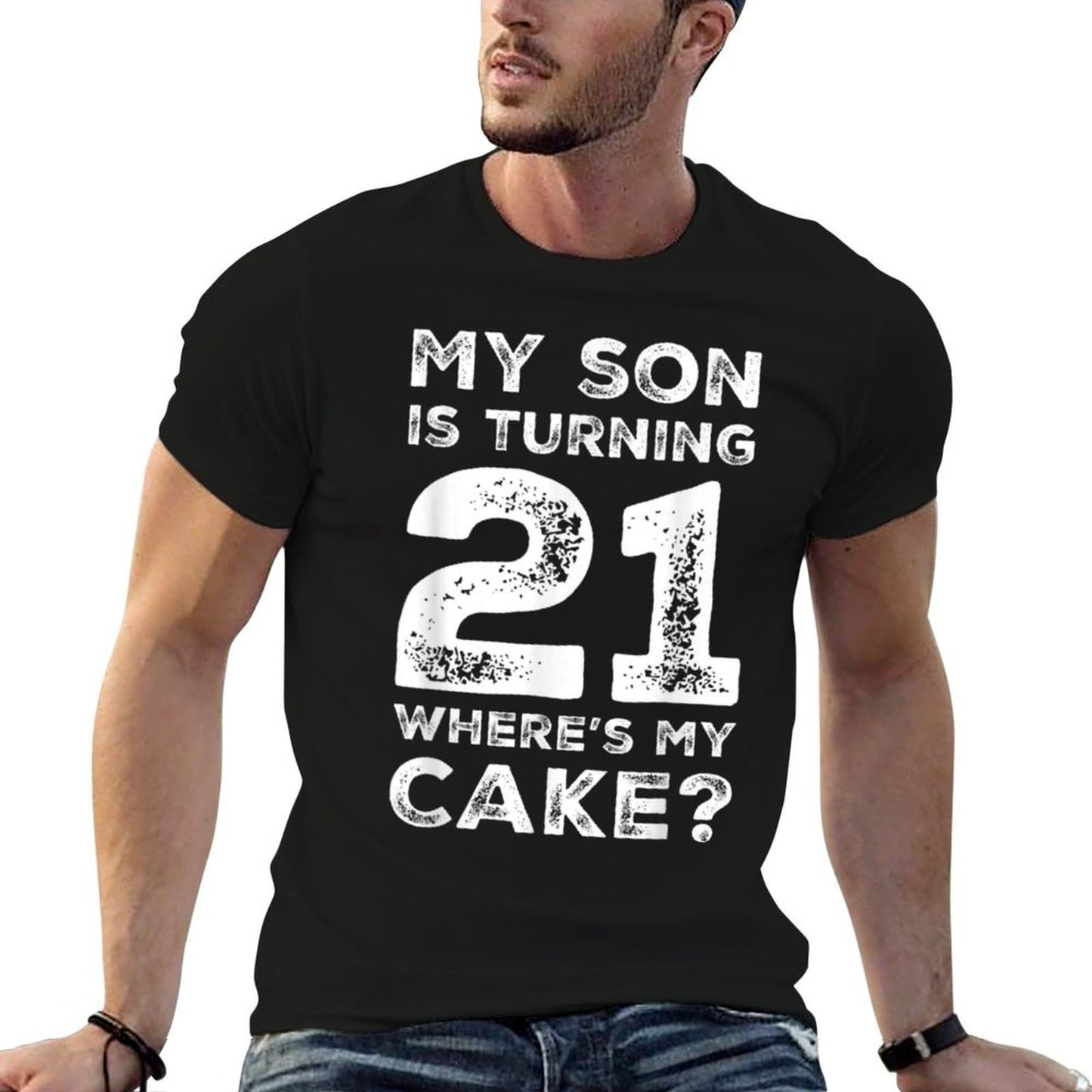 21st Birthday for Dad Mom 21 Year Old Son Gift Family Squad  Rolled Sleeves T-Shirt