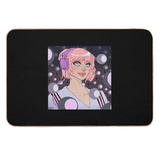 Headphones-Wearing, Crying Girl  Dirt-Trapping Bath Mat