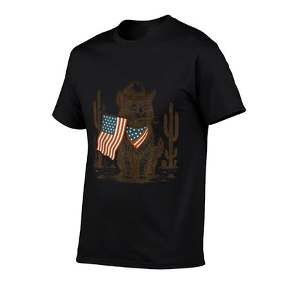 Western Country Patriotic Cowboy Cat Lover 4th of July  Soft T-Shirt