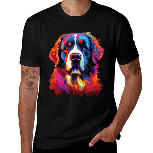 Watercolor Colorful St. Bernard Dog  Trendy Pattern T-Shirt
