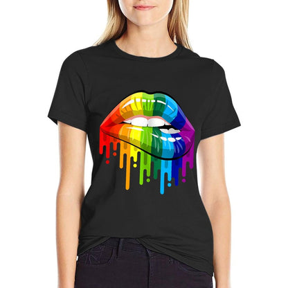 LGBT Rainbow Lip Gay Pride Funny Sexy Cool Lesbian Pride  Rolled Sleeves T-Shirt