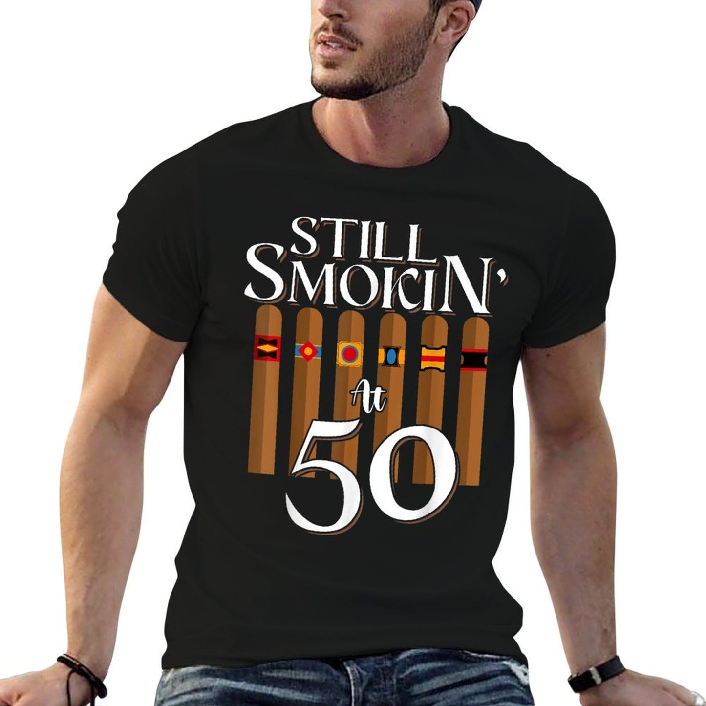 Still Smoking Cigars 50th Years Old Birthday Dad Smoker  Moisture-wicking T-Shirt