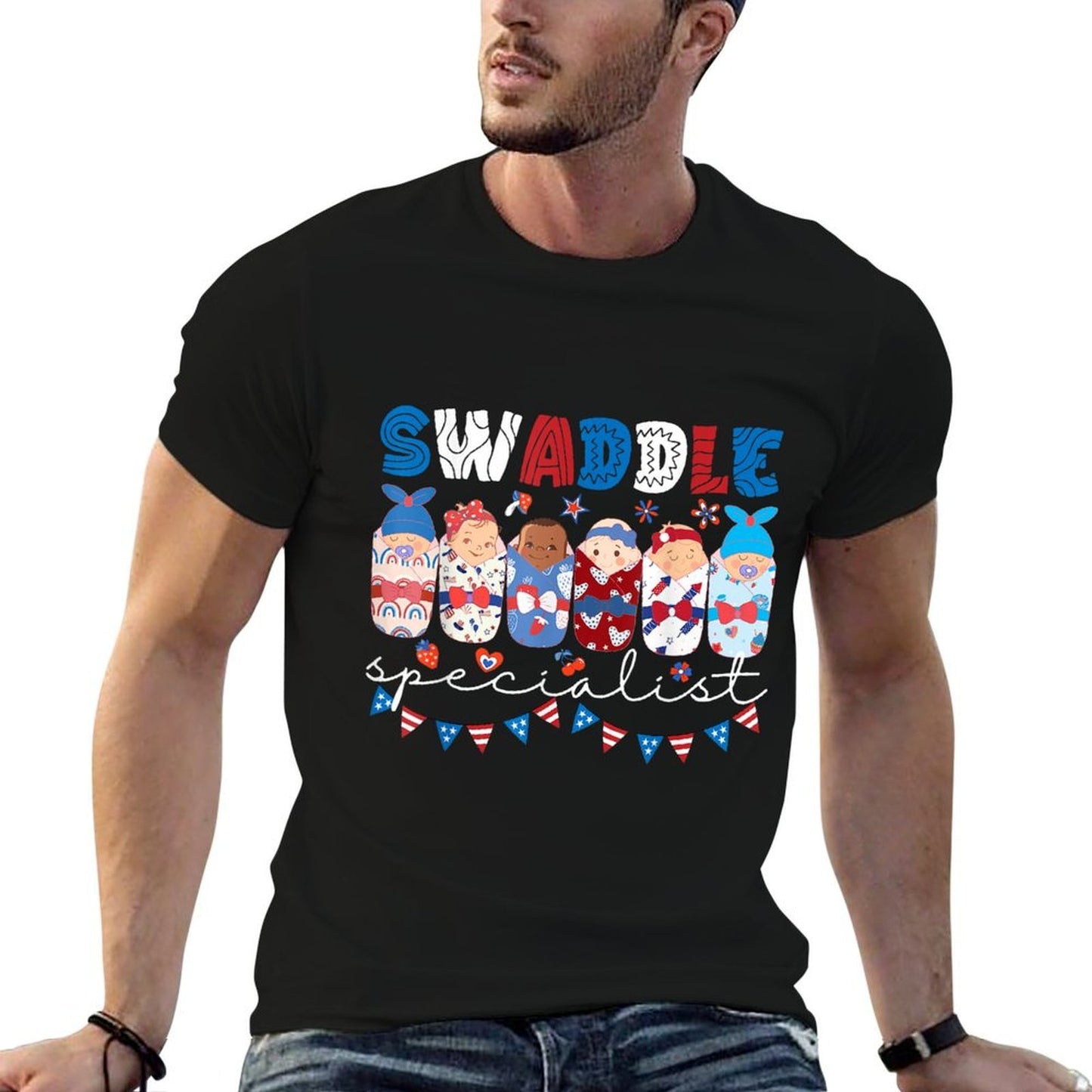 Swaddle Specialist NICU Mother Baby Nurse 4th Of July USA  Breathable T-Shirt