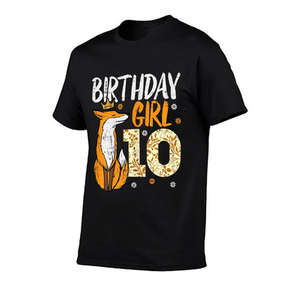 Birthday Girl 10 Fox Crown 10th Bday Party Animal Girls Kids  Rolled Sleeves T-Shirt