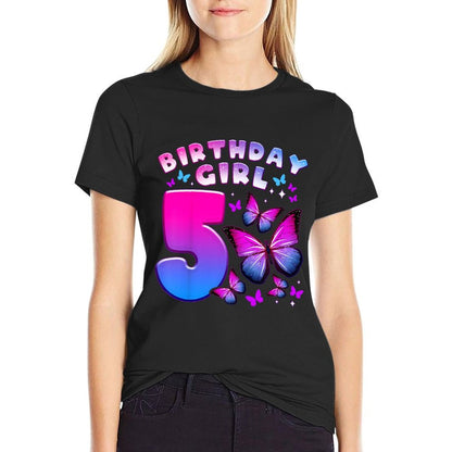 Kids Birthday Girl 5 Year Old, Butterfly, Number 5  Durable T-Shirt