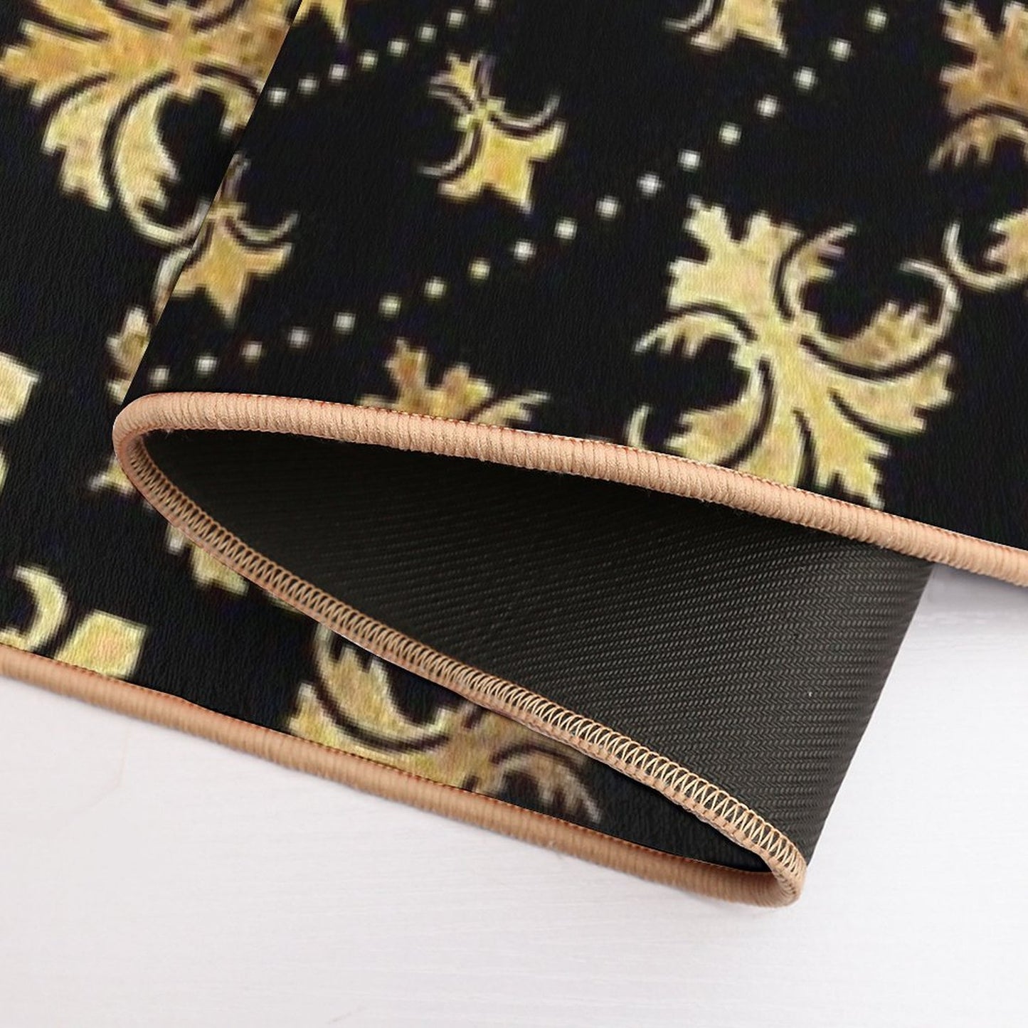 Fleur-de-lis - Circular Ornament - Gold And Black  Anti-Trip Bath Mat