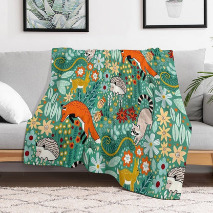 Textured Woodland Pattern - Sea Green Premium Throw Blanket