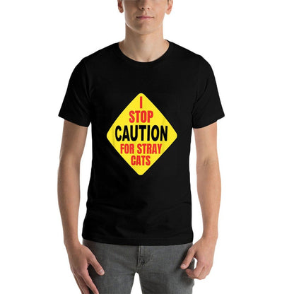 Witty Fun Cat Lady Or Guy Caution Stray Cat Warning Quote  Oversized Silhouette T-Shirt