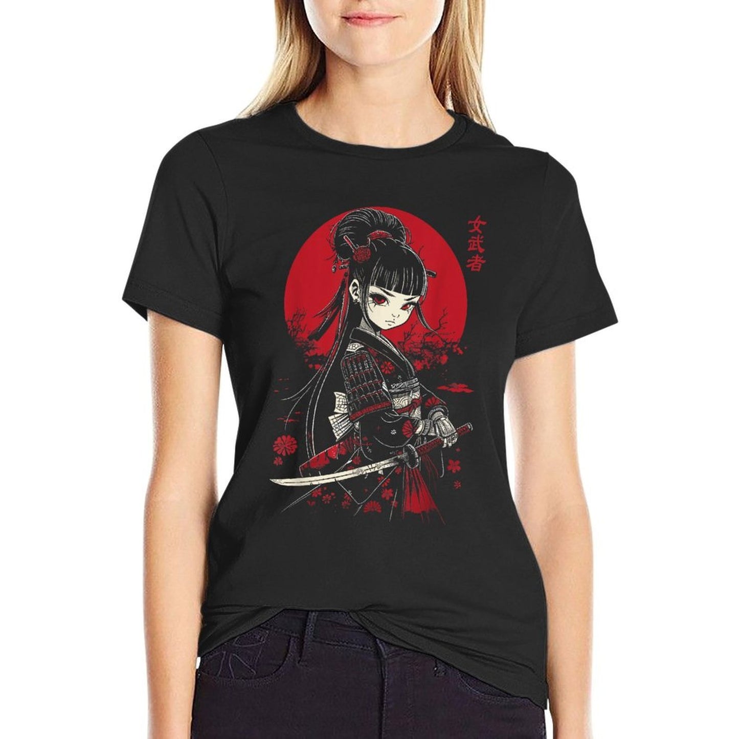 Japanese Gothic Kawaii Anime Samurai Cat Mom Woman Girls  Breathable T-Shirt
