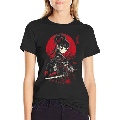 Japanese Gothic Kawaii Anime Samurai Cat Mom Woman Girls  Breathable T-Shirt