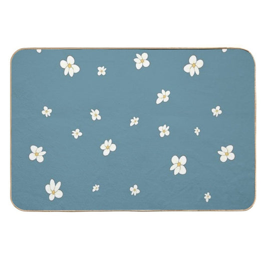 White Mini Flower Pattern L Accessories with Floral Pattern L Cute Flowers - Flower Design  Anti-Trip Bath Mat