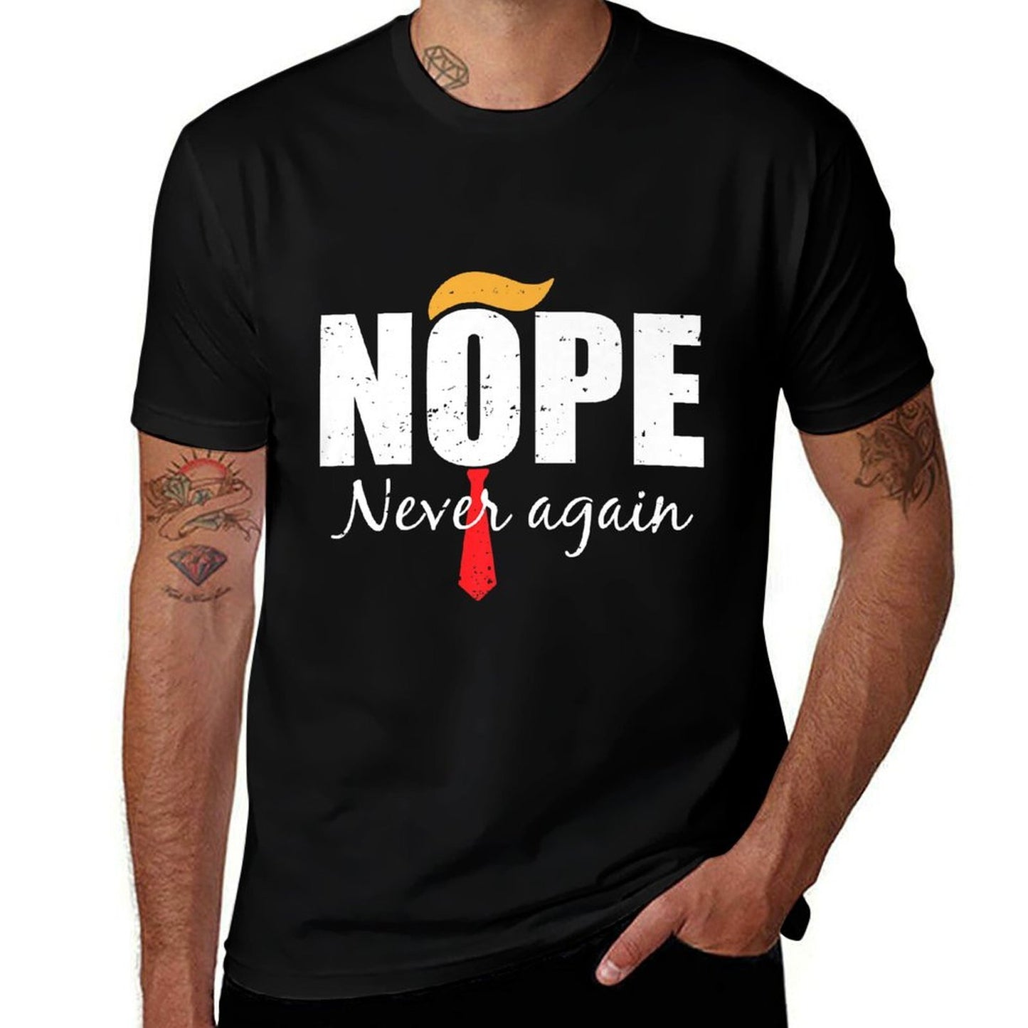 Nope Never Again Funny Trump Hair Premium  Trendy Pattern T-Shirt
