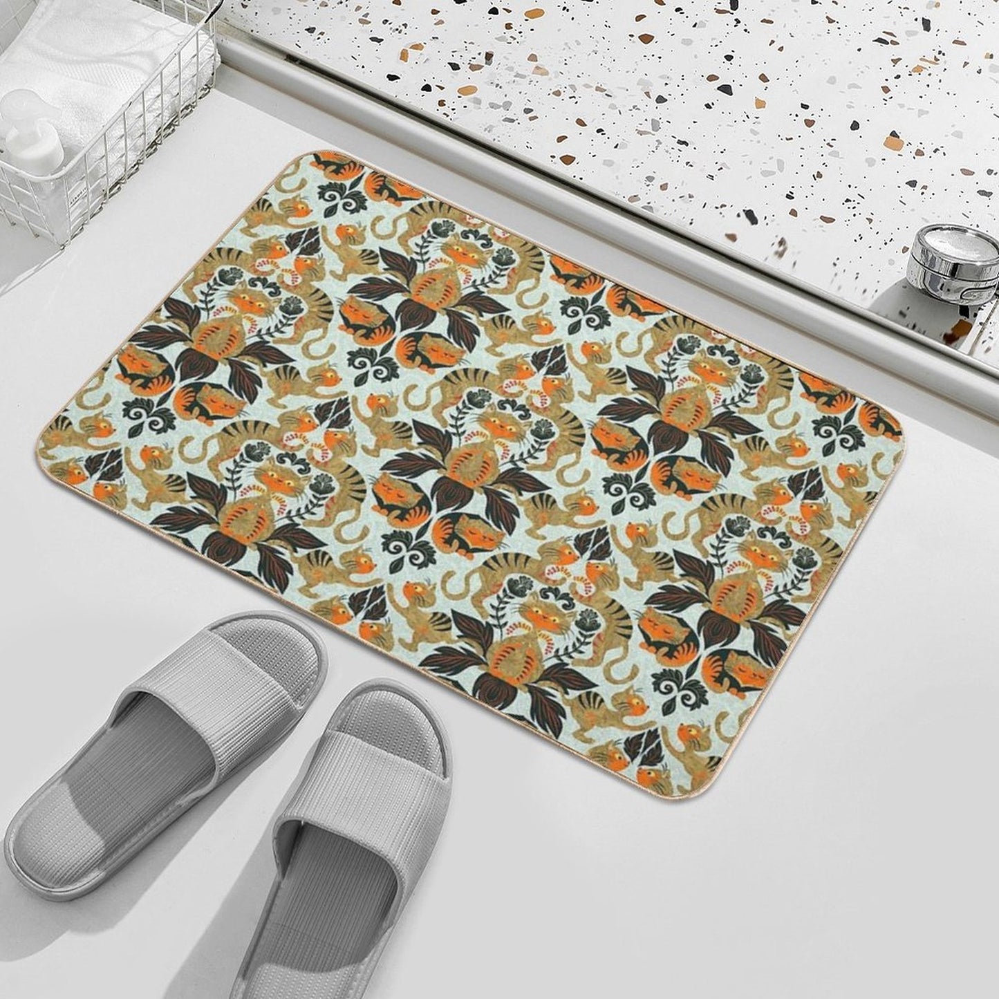 Damask Cats Durable Bath Mat