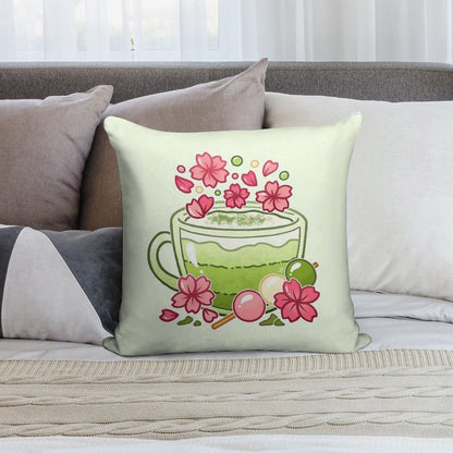 Sakura Matcha Tea Soft Fade-Resistant Throw Pillow