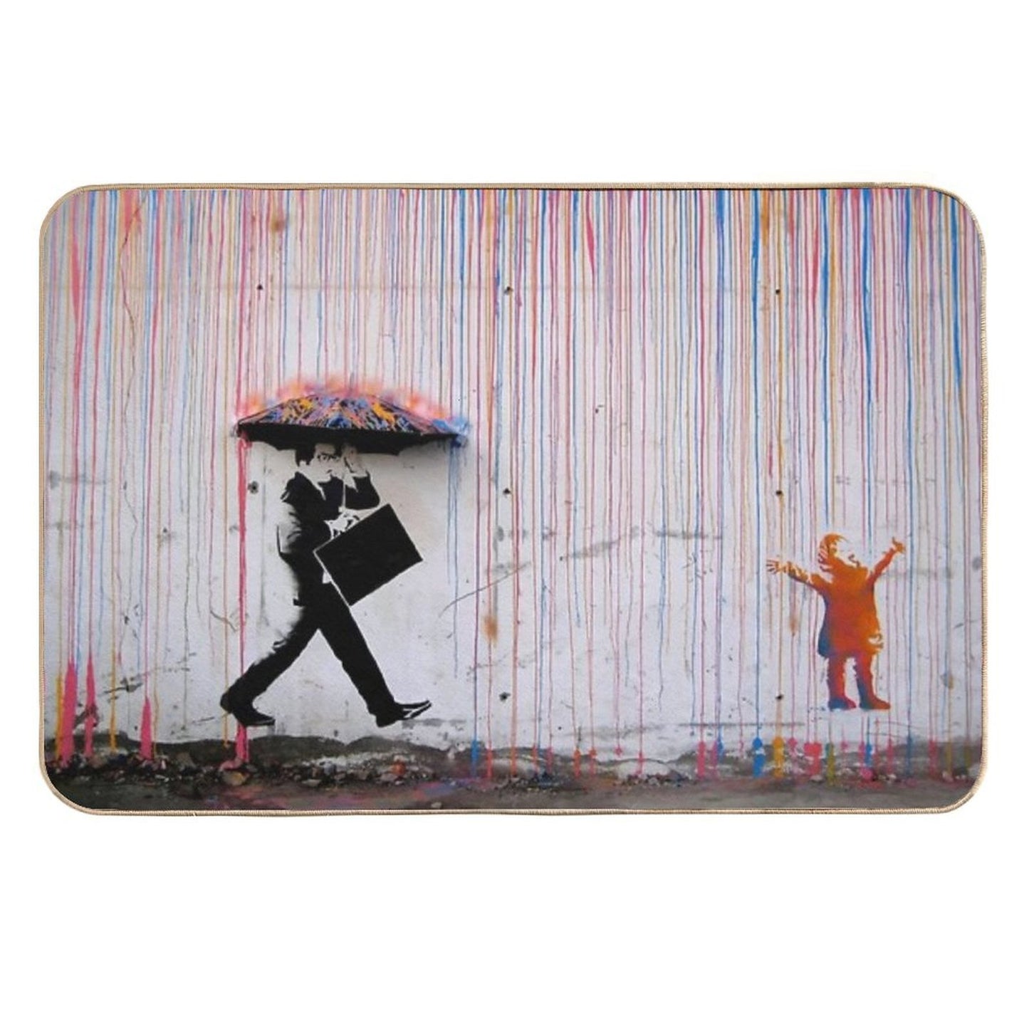 Banksy Umbrella Rainbow Happy Girl  Anti-Trip Bath Mat